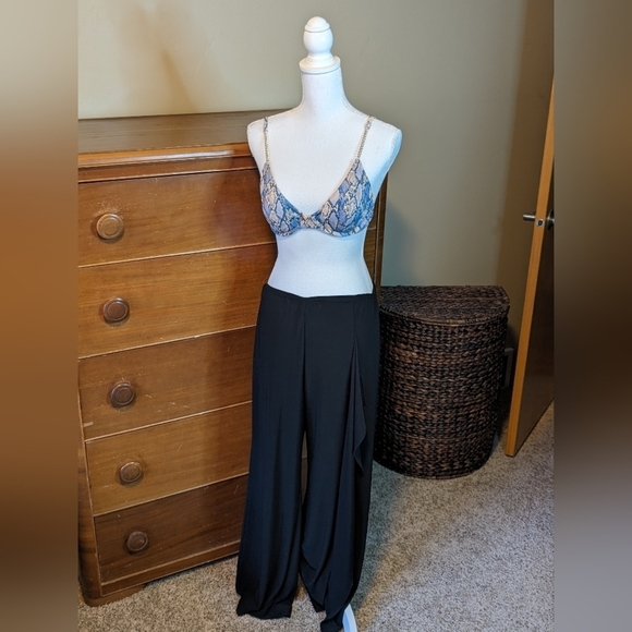 Palazzo VINTAGE Black PANTS Vacation READY! SZ Large - Picture 4 of 16